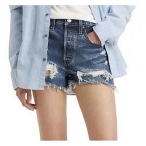 Levi's Womens  501 Original Jean Short Raw Hem Distressed Button Fly Cutoff 27